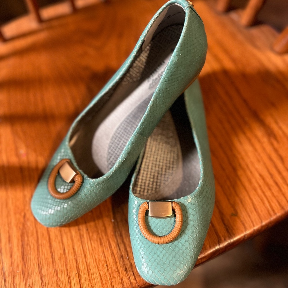 BareTraps aqua Flats with Buckle Detail snake leather